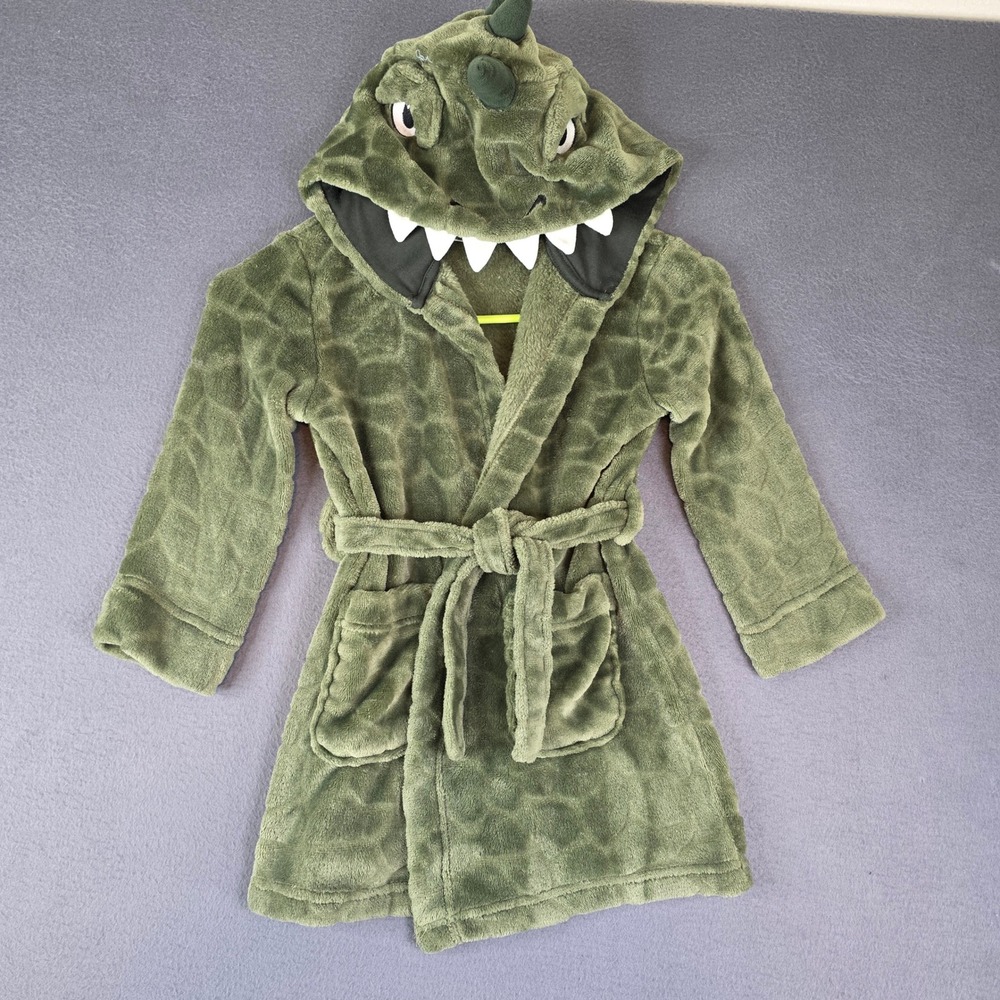 Saint Eve Dinosaur Bathrobe Kids XXS 3-4 Green Fleece Hooded